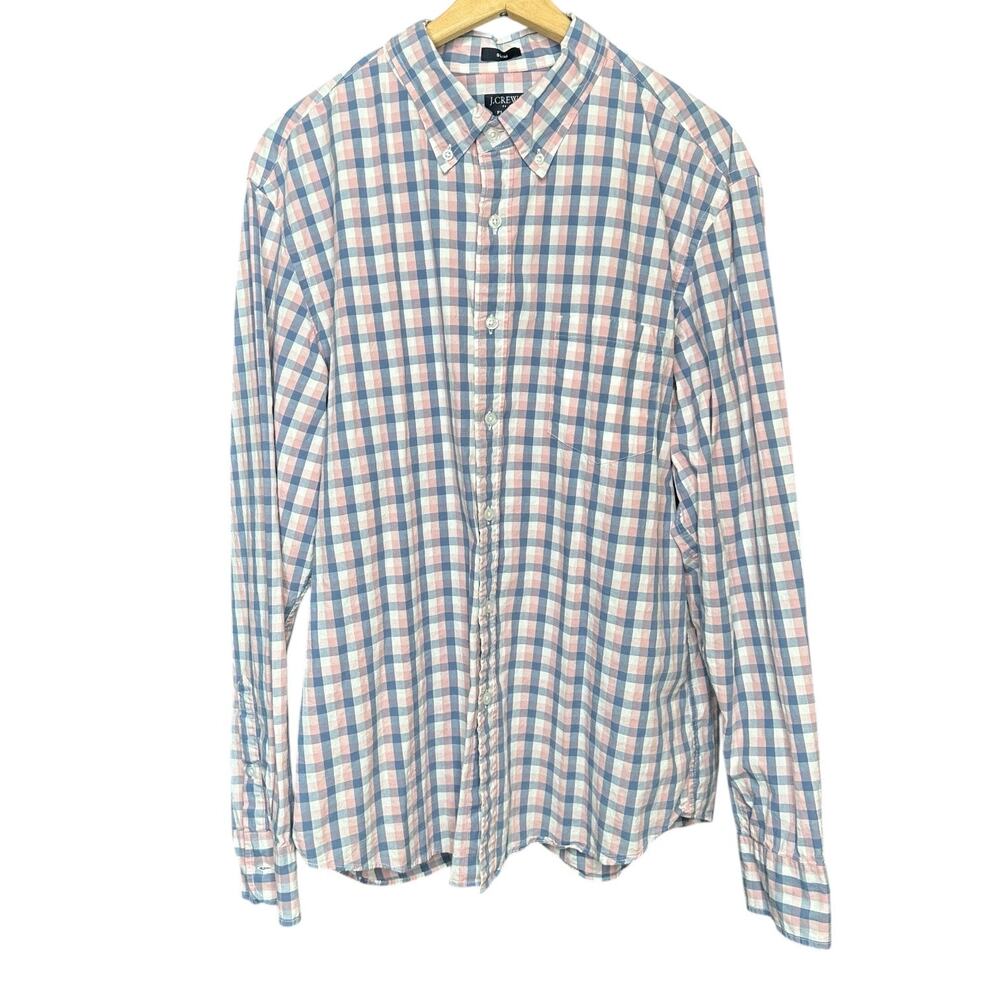 J. Crew Flex Washed Slim Fit Pink and Blue Check Button Down Shirt XL